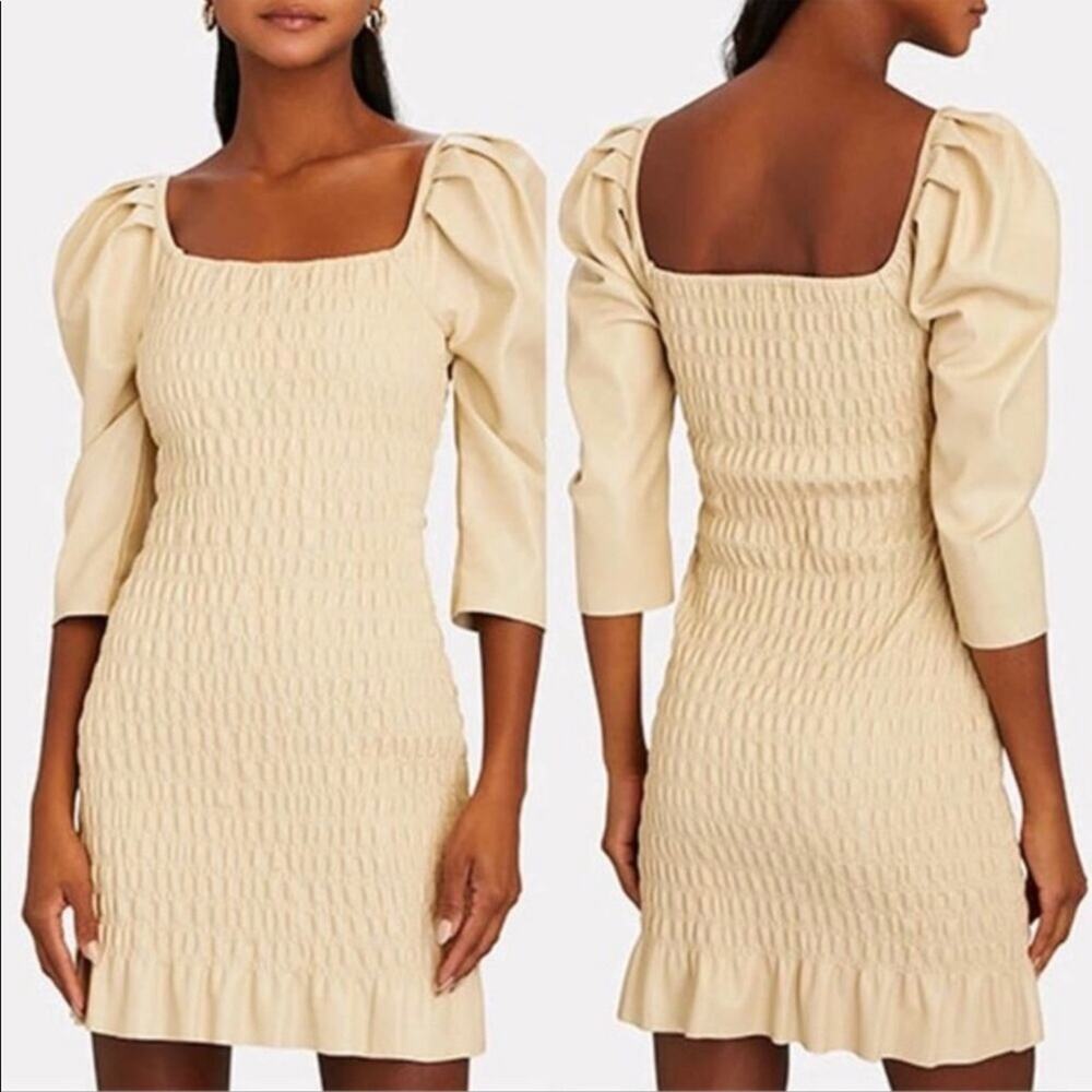 Saylor Justina Smocked Faux Leather Puff Sleeve Dress Small